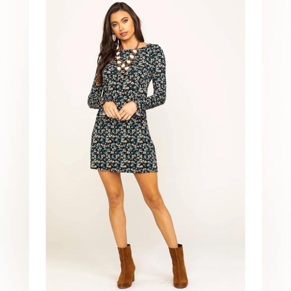 Free People women’s Say hello Floral Long Sleeve mini Dress size SP - Picture 3 of 16